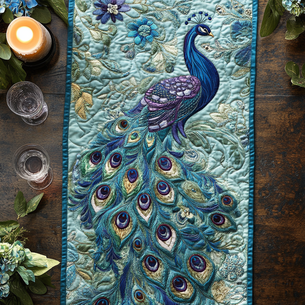 Regal Bloom Quilted Table Runner Dinner Table Decor Ideas Peacock Lovers Presents