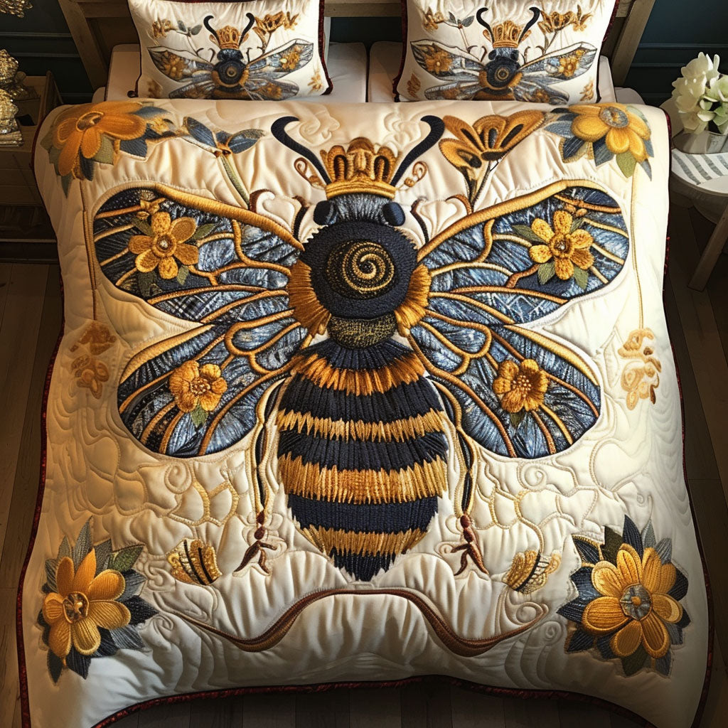 Regal Buzz Quilted Bedding Set Cozy Bedroom Decor Bee Gifts For Him