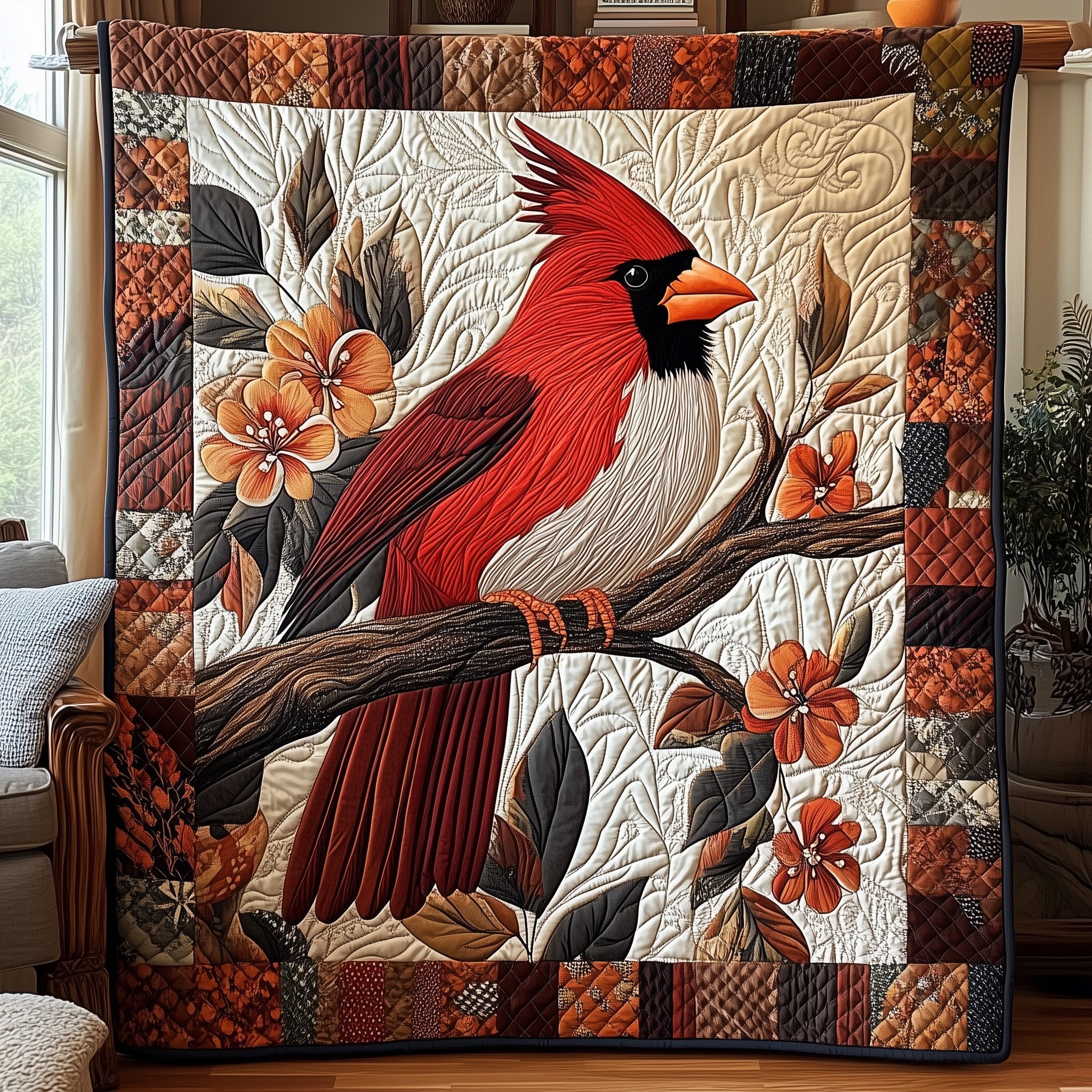 Regal Cardinal  Quilted Blanket Merchandise Throw BlanketBest Cardinal Gift Items
