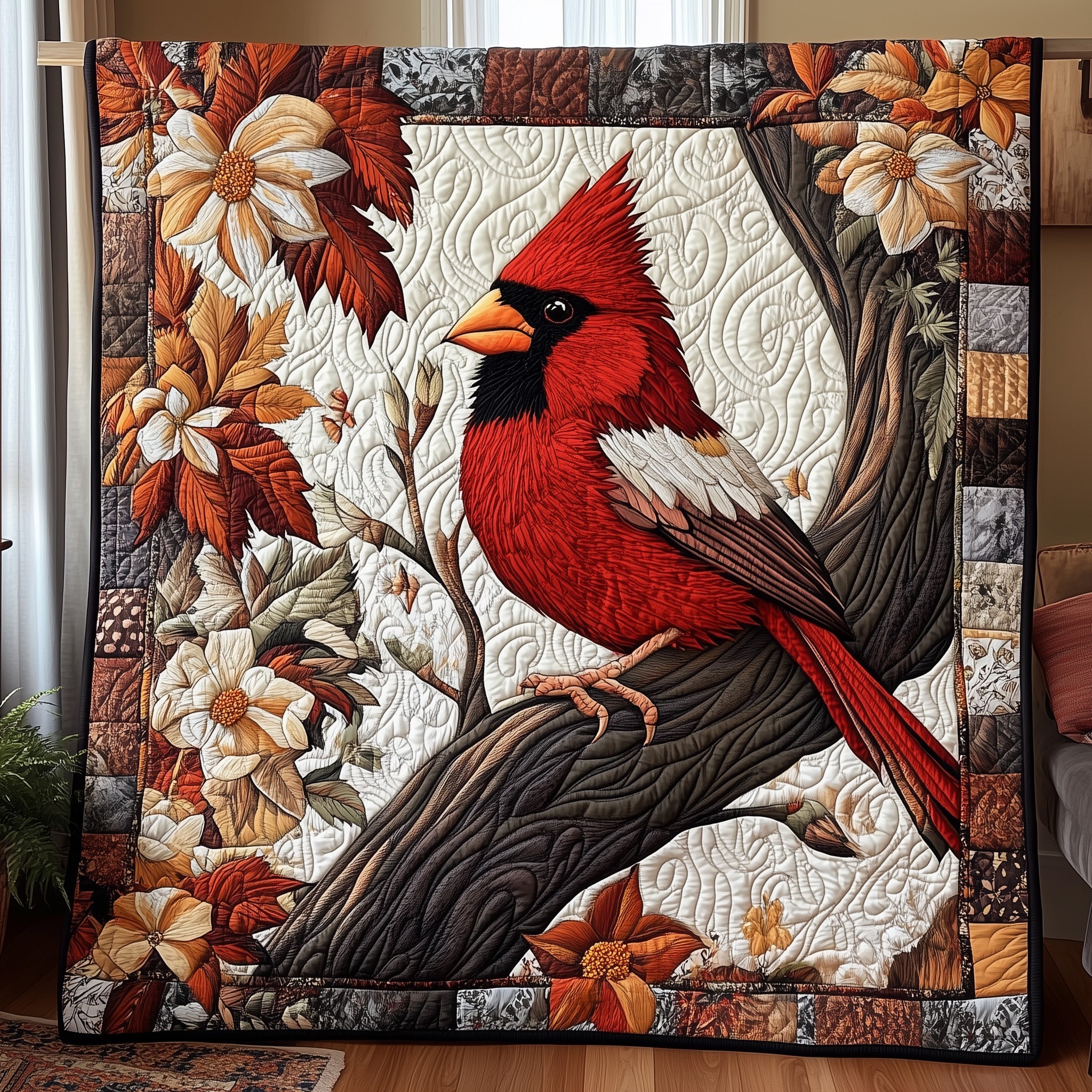 Regal Cardinal  Quilted Blanket Merchandise Throw BlanketChristmas Cardinal Gifts For Her