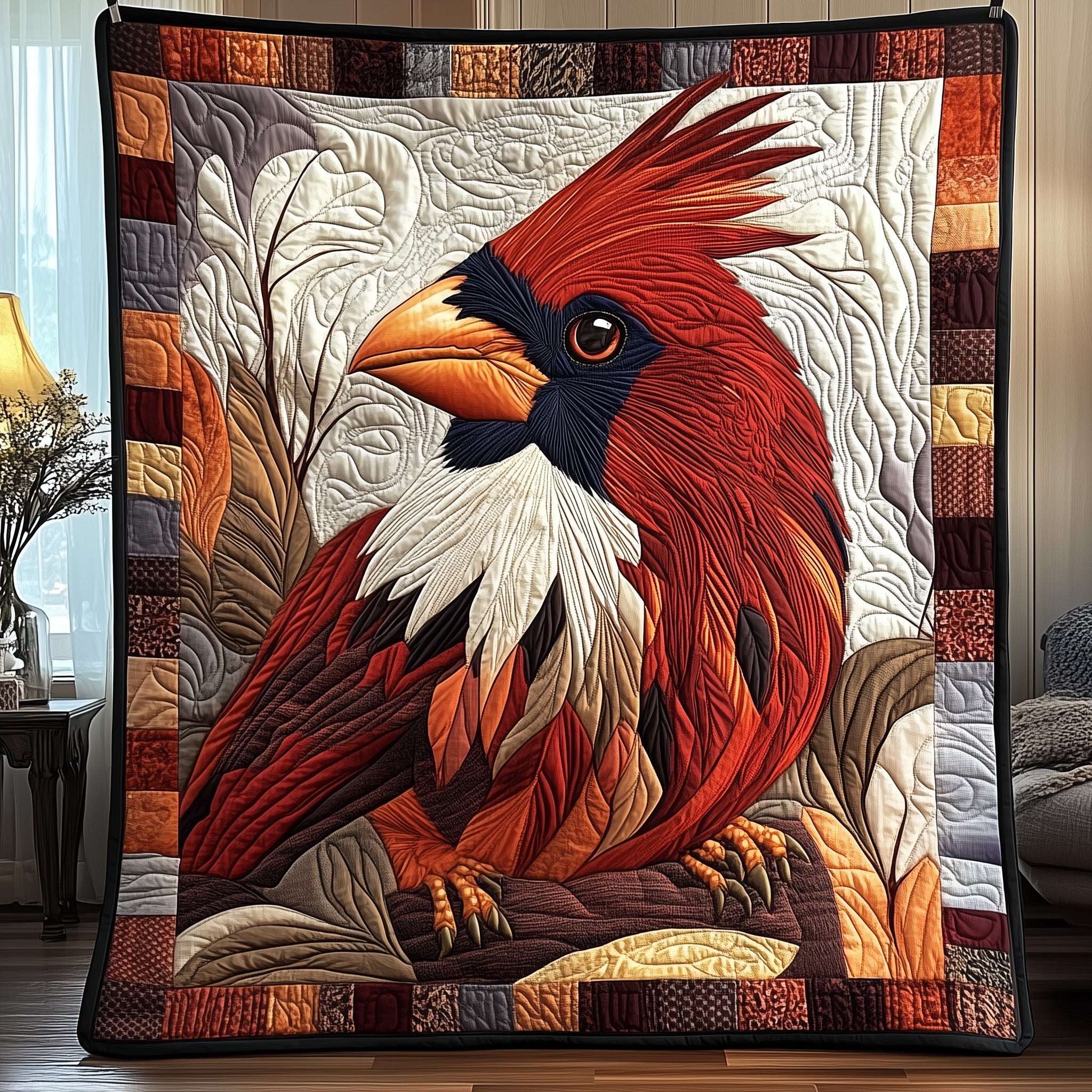 Regal Cardinal  Quilted Blanket Merchandise Throw BlanketChristmas Gifts For Cardinal Lovers