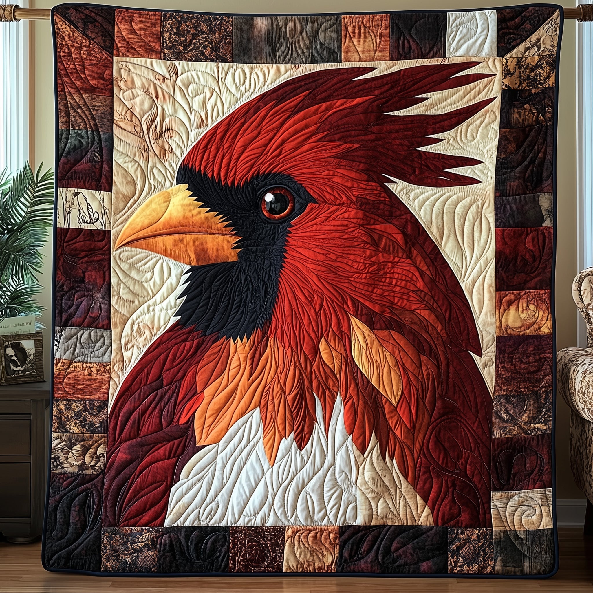 Regal Cardinal  Quilted Blanket Merchandise Throw BlanketRed Cardinal Gift Items