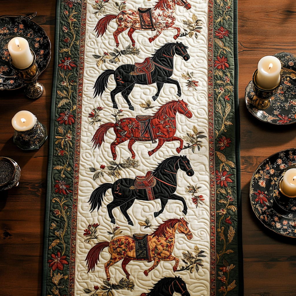 Regal Equestrian Quilted Table Runner Dinner Table Decor Christmas Presents For Horse Lovers