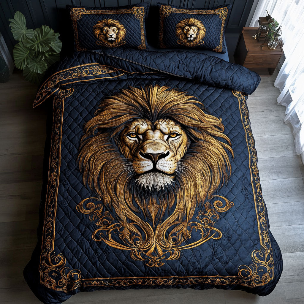 Regal Lion Mane Quilt Bedding Set Full Size Comforter Safari Christmas Gift for Men