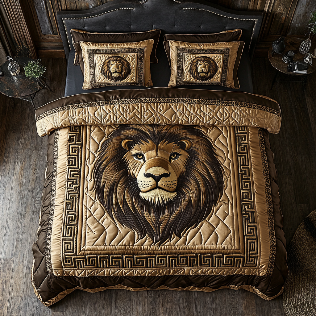 Regal Lion Quilted Bedding Set Cute Room Decor Gifts For Someone Who Likes Lions