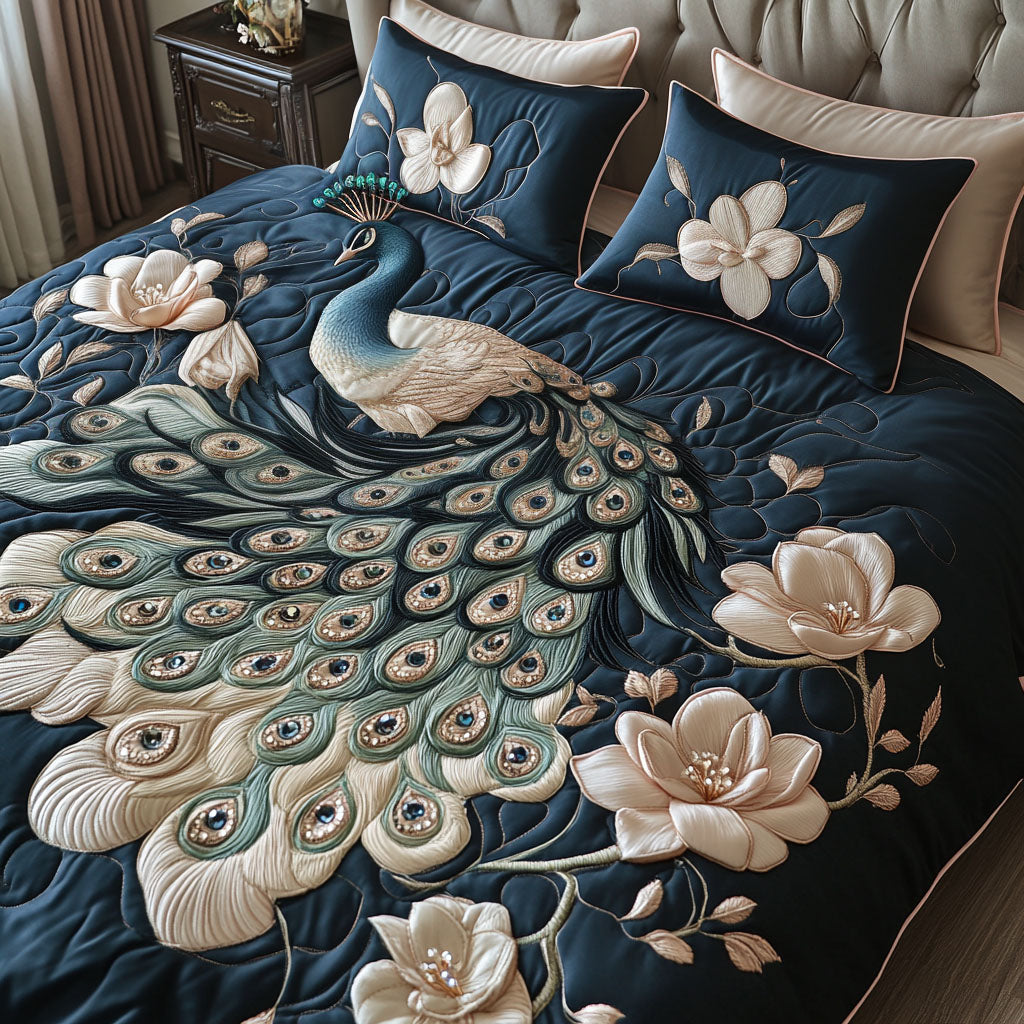 Regal Magnolia Quilted Bedding Set Bedroom Decorations Peacock Gifts For Her