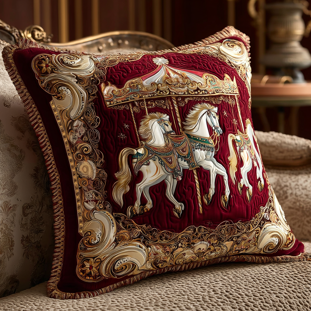 Regal Merry-Go-Round Quilted Pillow Case Holiday Pillow Cases Horse Themed Christmas Gifts