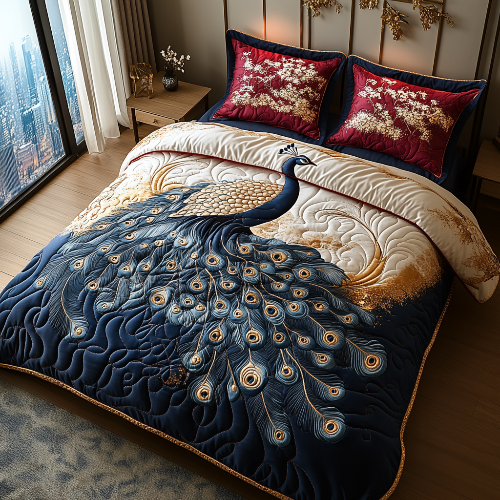 Regal Peacock Quilted Bedding Set Best Bed Sheet Set Peacock Lovers Gifts For Men