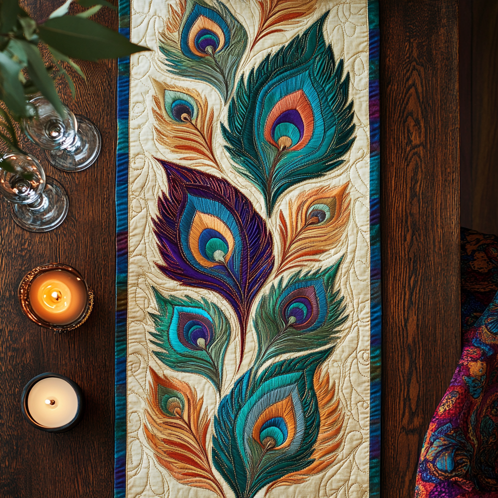 Regal Plumage Quilted Table Runner Dinner Table Decor Ideas Peacock Decorations