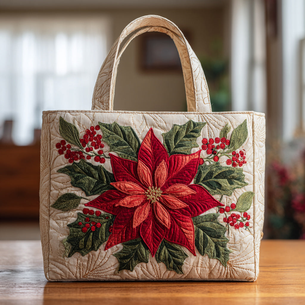 Regal Poinsettia Quilted Tote Bag Top Christmas Gifts For Girlfreind