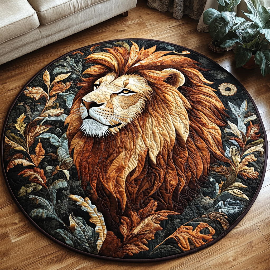 Regal Pride Quilted Round Mat Unique Front Door Decor Birthday Gifts For Lion Lovers