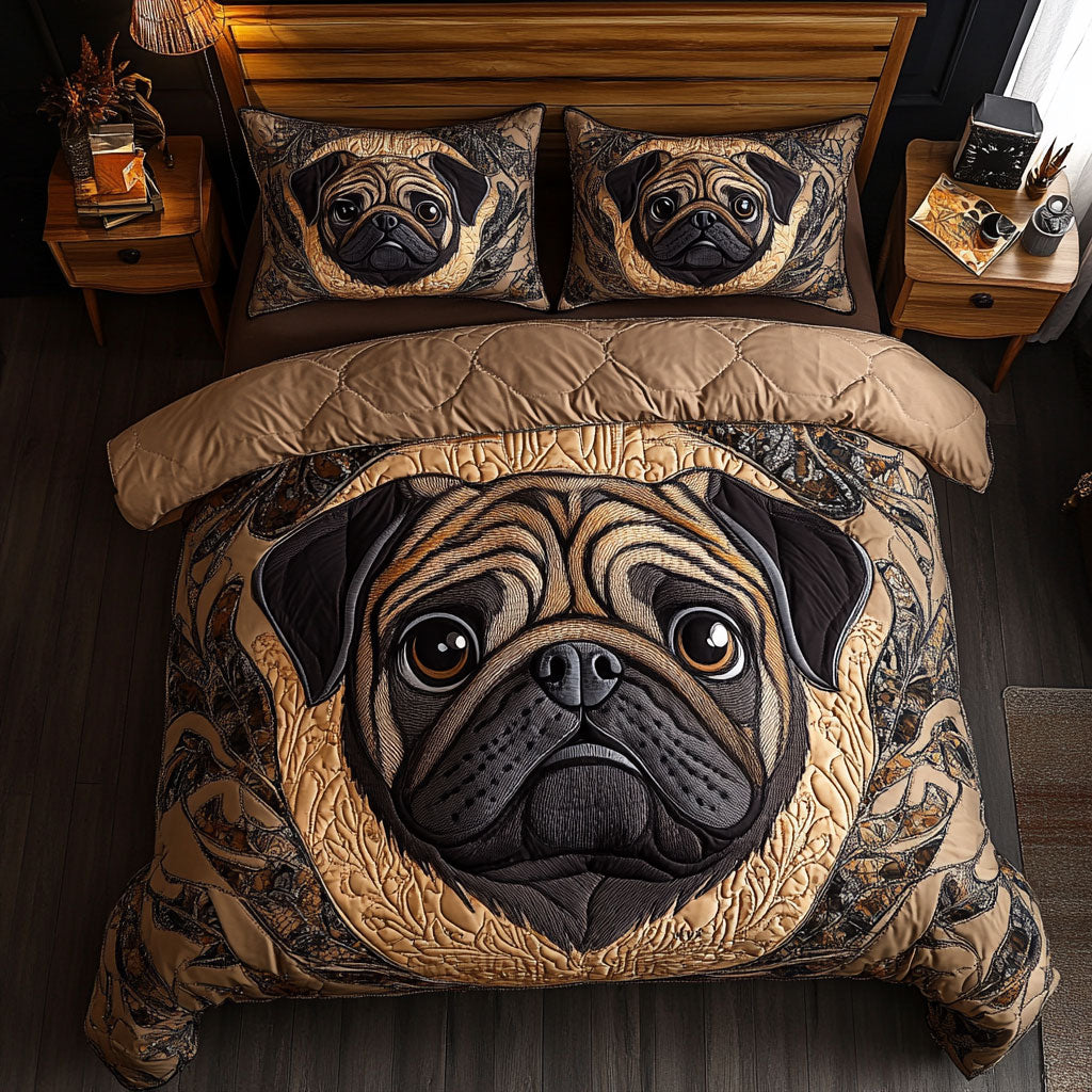 Regal Pug Quilt Bedding Set Full Size Bed Set Pet Lover Christmas Gift for Dog Owners