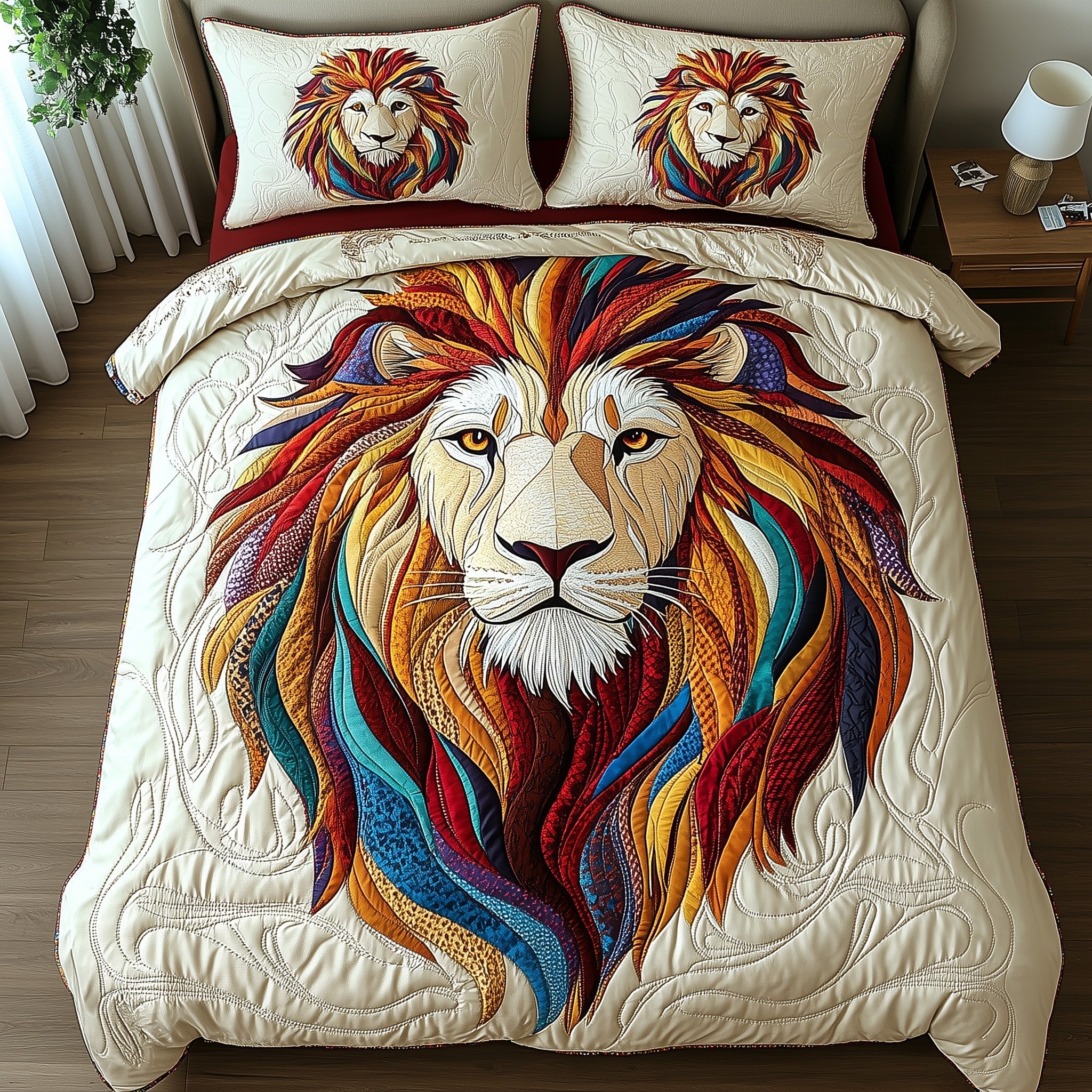 Regal Roar Quilted Bedding Set Duvet Cover Bed Sheet Cute Lion Presents