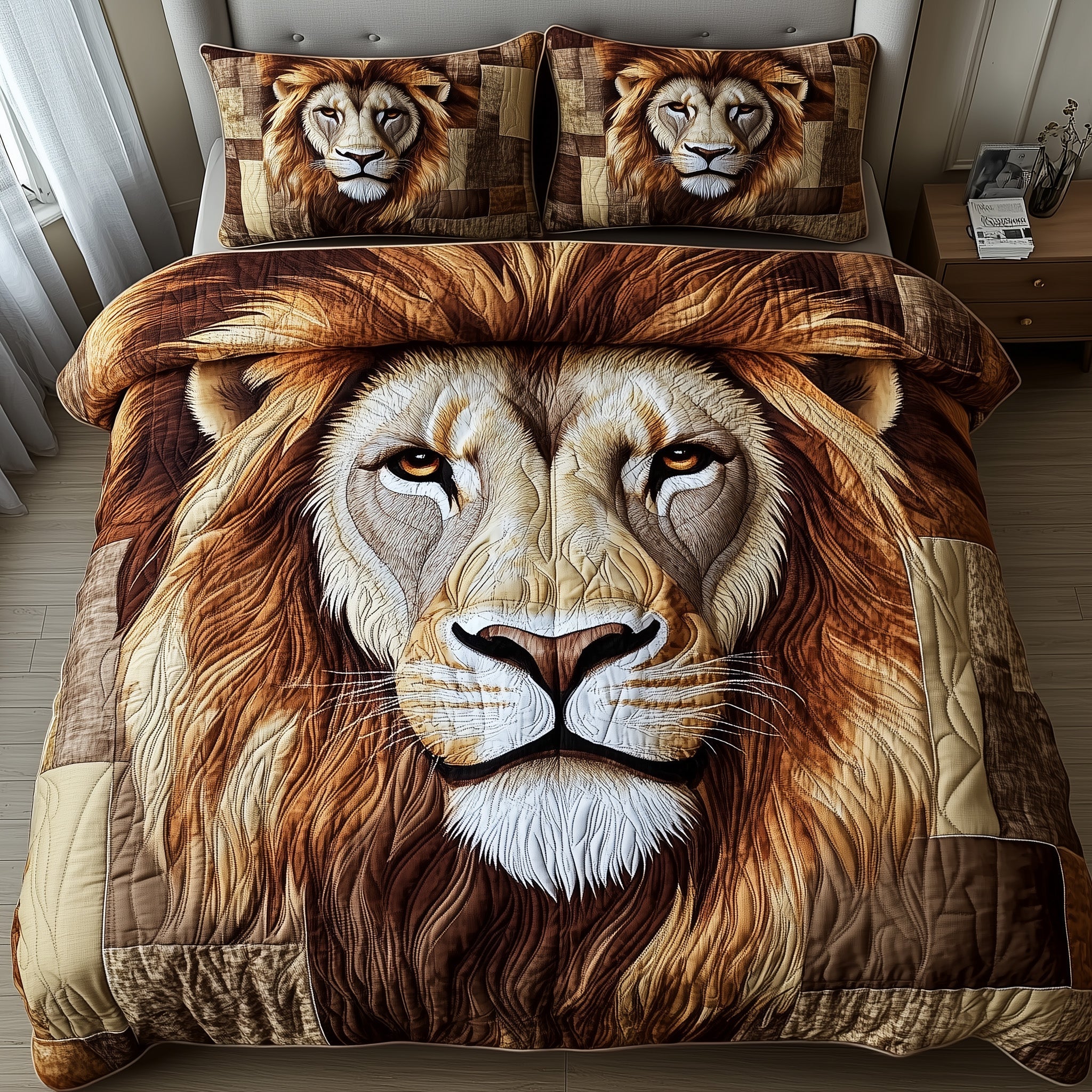 Regal Roar Quilted Bedding Set Duvet Cover Bed Sheet Gifts For Lion Lovers