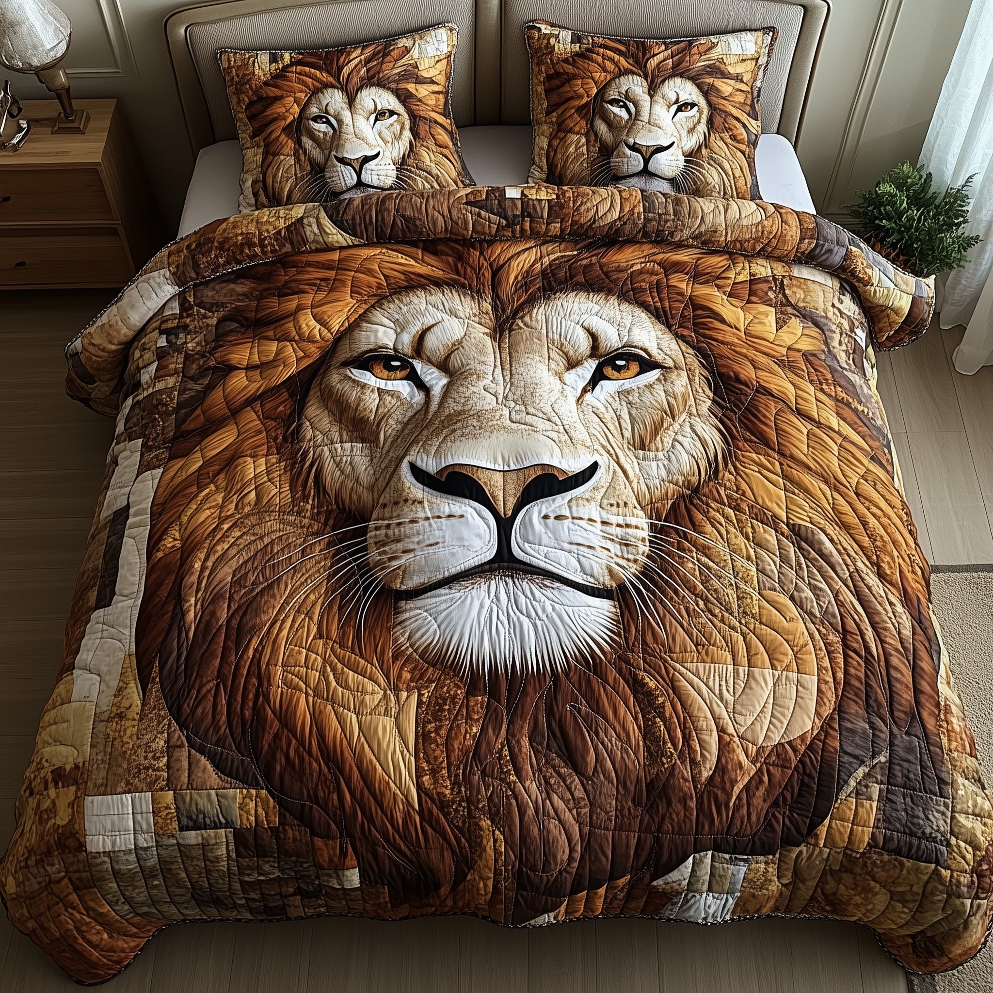 Regal Roar Quilted Bedding Set Duvet Cover Bed Sheet Lion Gifts For Adults