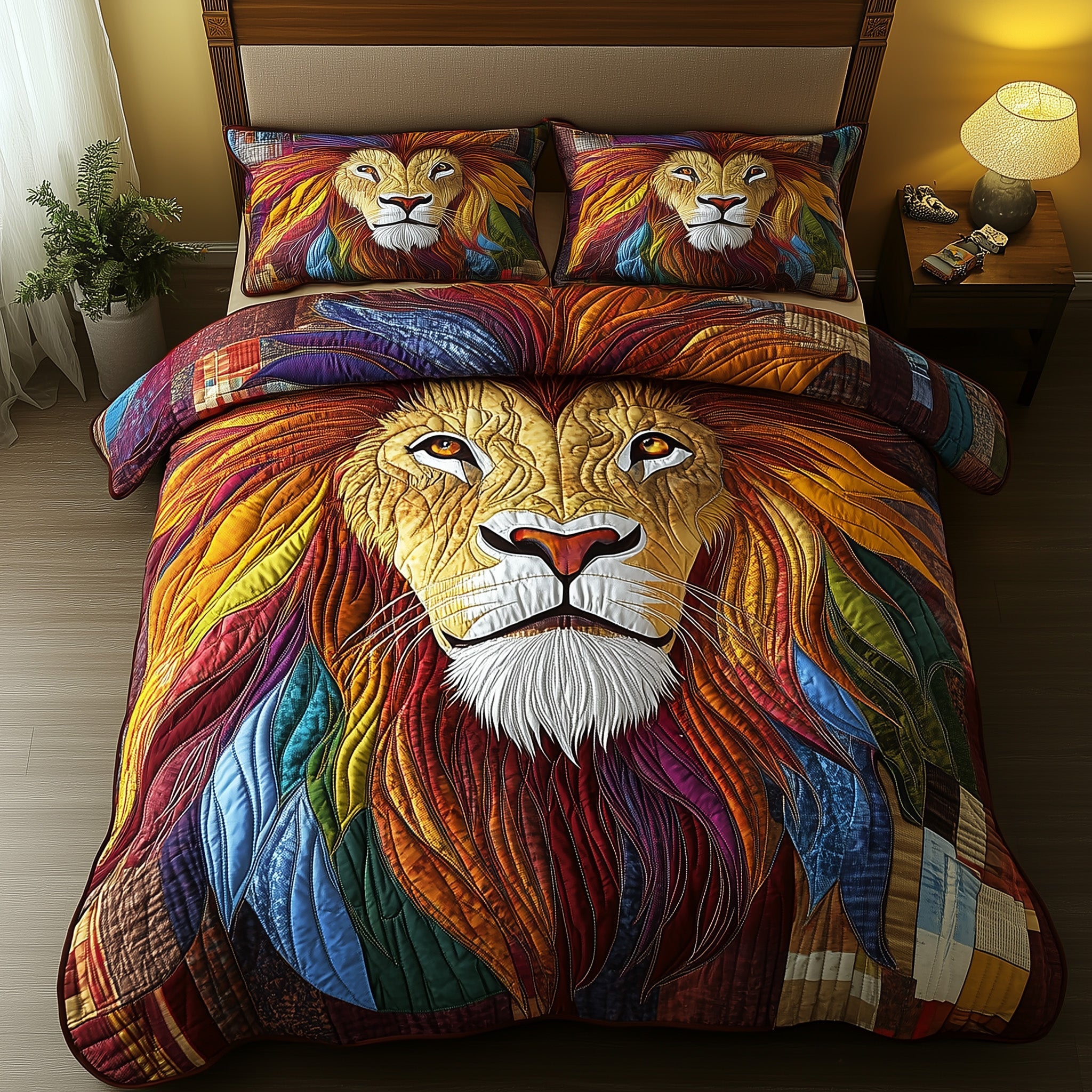 Regal Roar Quilted Bedding Set Duvet Cover Bed Sheet Lion Gifts For Him Her