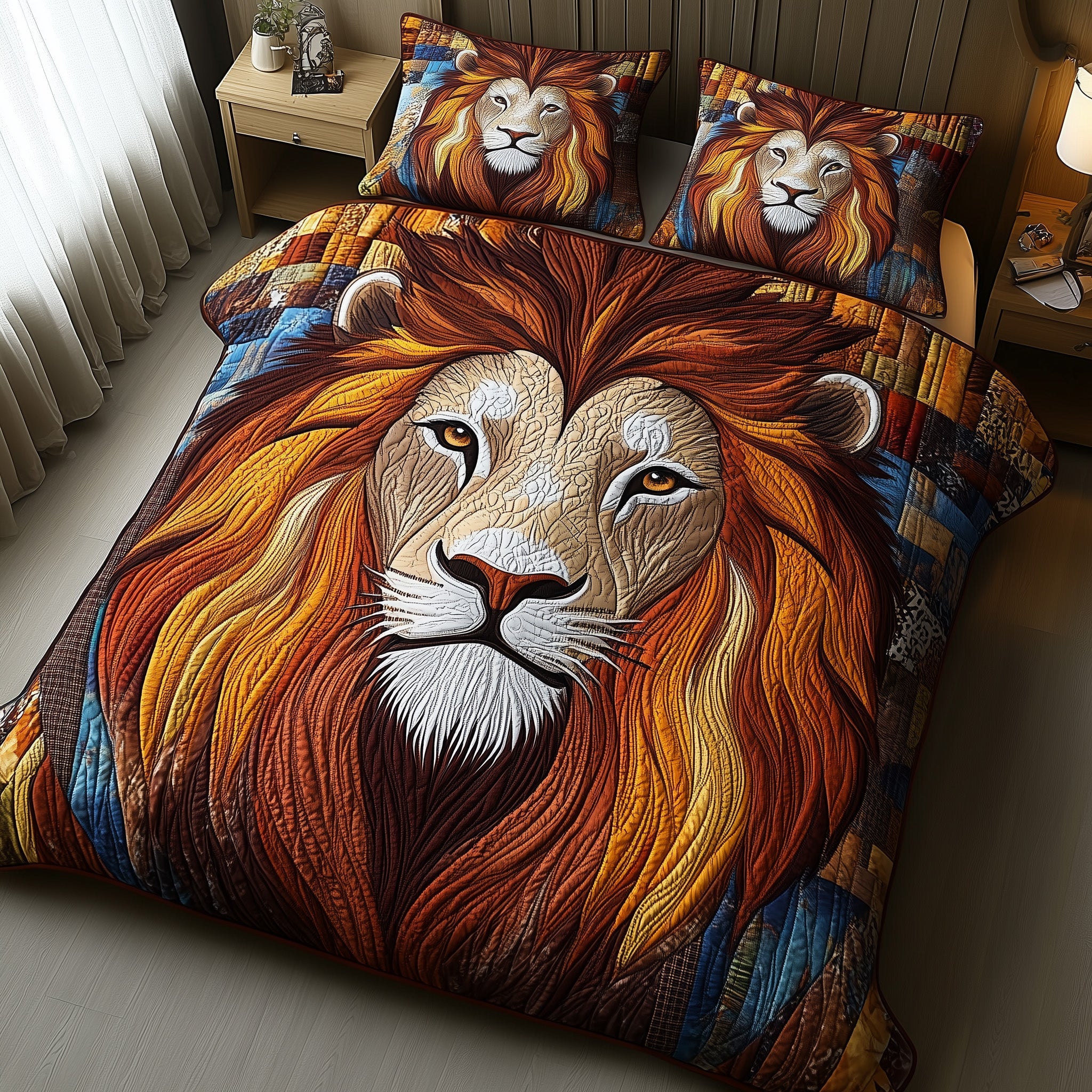 Regal Roar Quilted Bedding Set Duvet Cover Bed Sheet Lion Related Gifts