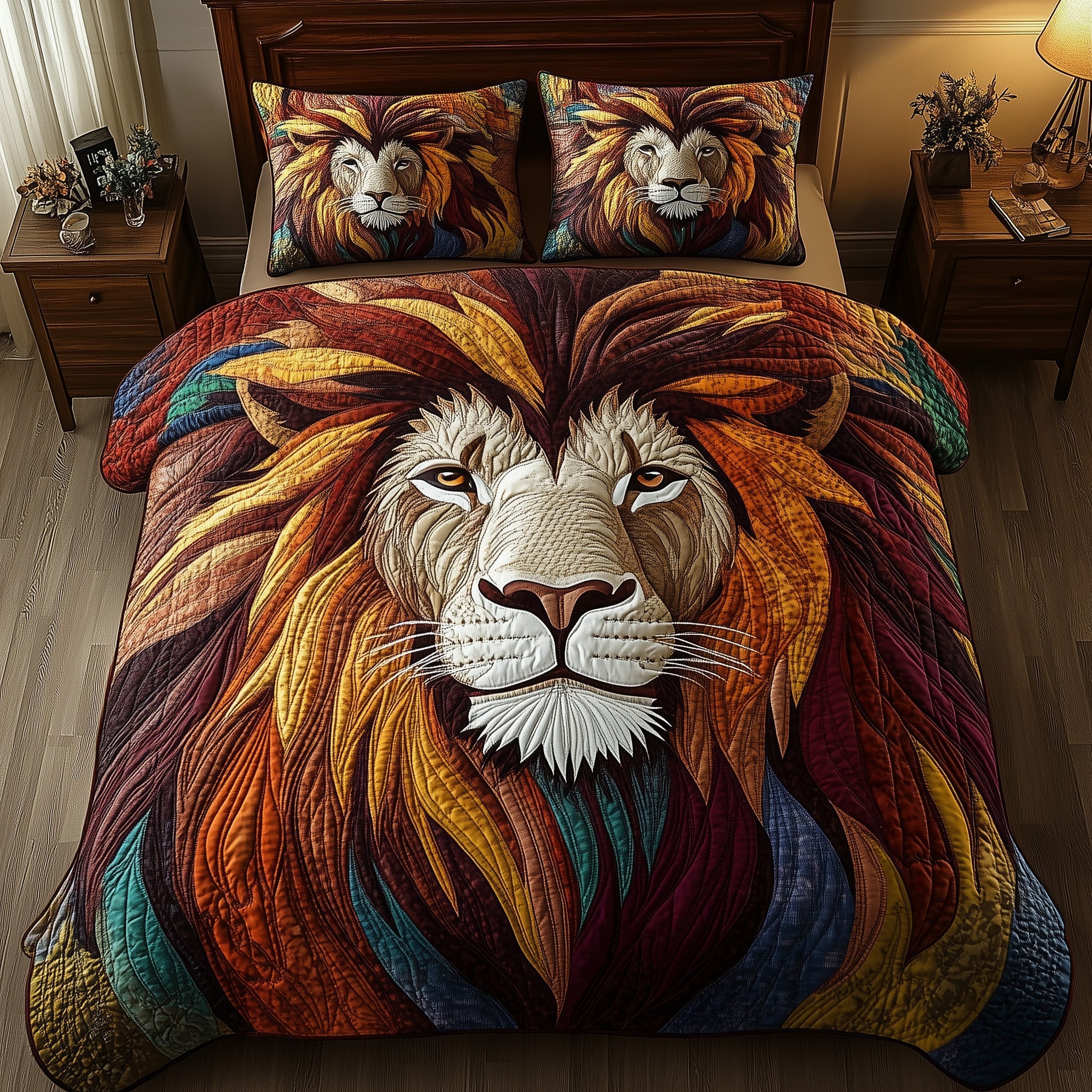 Regal Roar Quilted Bedding Set Duvet Cover Bed Sheet Lion Themed Gifts