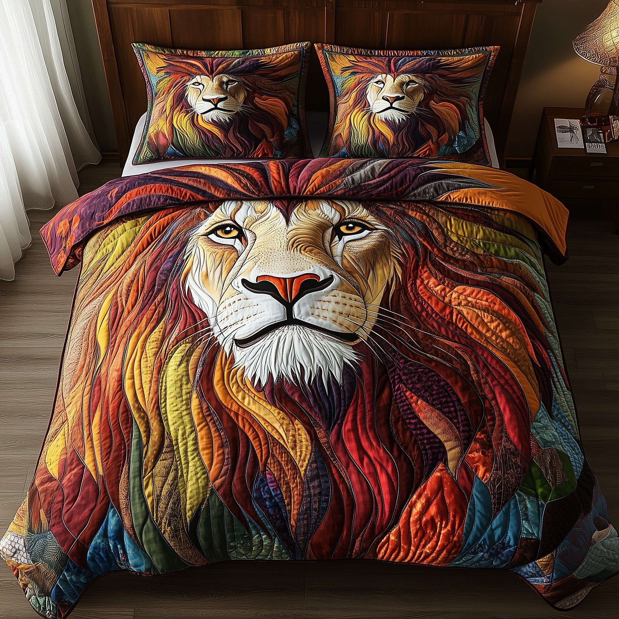 Regal Roar Quilted Bedding Set Duvet Cover Bed Sheet Unique Lion Presents