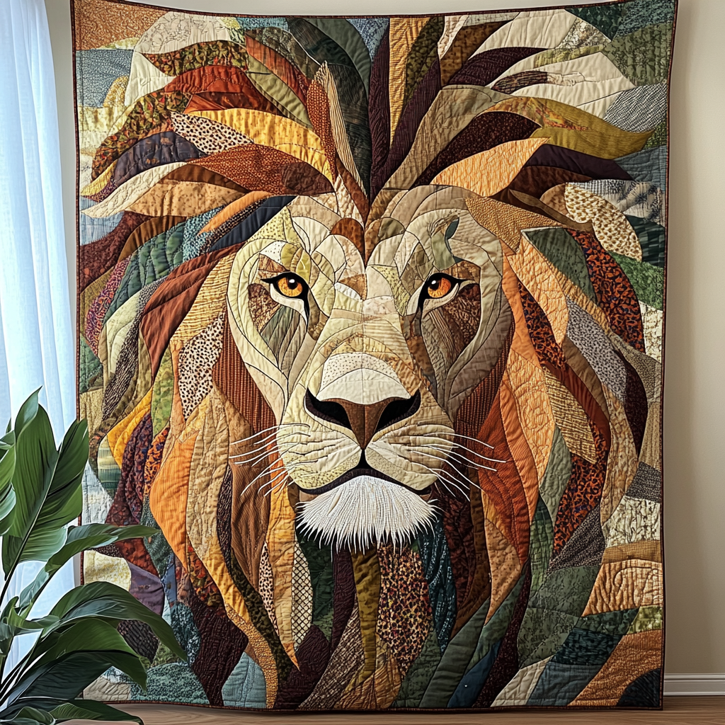 Regal Roar Quilted Blanket Lion Blanket Gift For Animal Lover