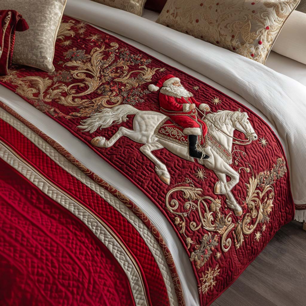 Regal Santa Ride Quilted Bed Runner Xmas Room Decorations Cool Christmas Gifts