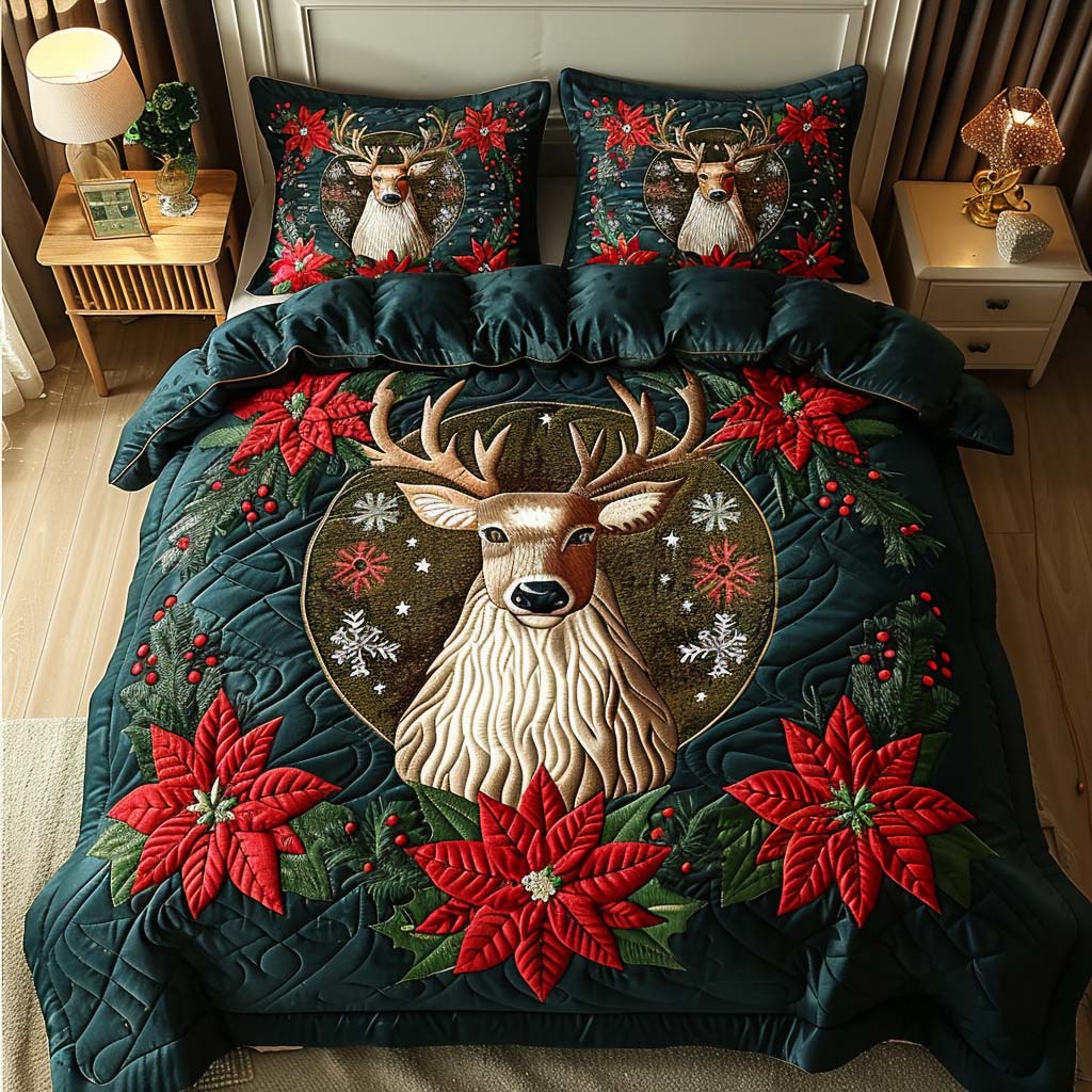 Regal Stag Quilted Bedding Set Bedspreads King Nature Inspired Gift For Wife