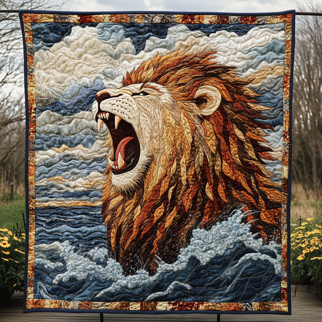 Regal Strength Quilted Blanket Lion Blanket Gift For Animal Lover