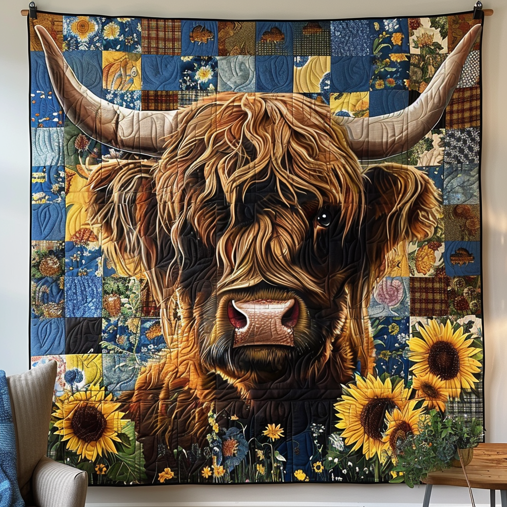 Regal Sunflower Pastures Quilted Blanket Gift For Cow Lover