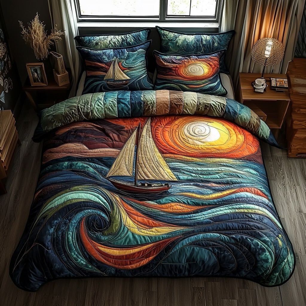 Regatta Glow Quilted Bedding Set Cozy Bedroom Decor Best Gift For A Sailboat Owner
