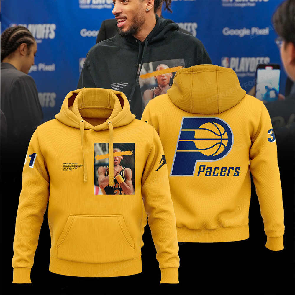 Reggie Miller Indiana Pacers Hoodie Yellow Gold NBA Pacers Merch Basketball Fan Gifts
