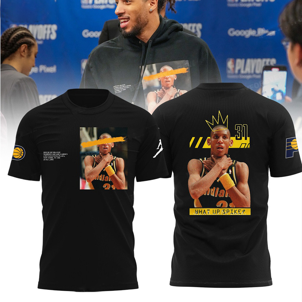 Reggie Miller Indiana Pacers What Up Spike T-Shirt Men's NBA Pacers Merch Clothing