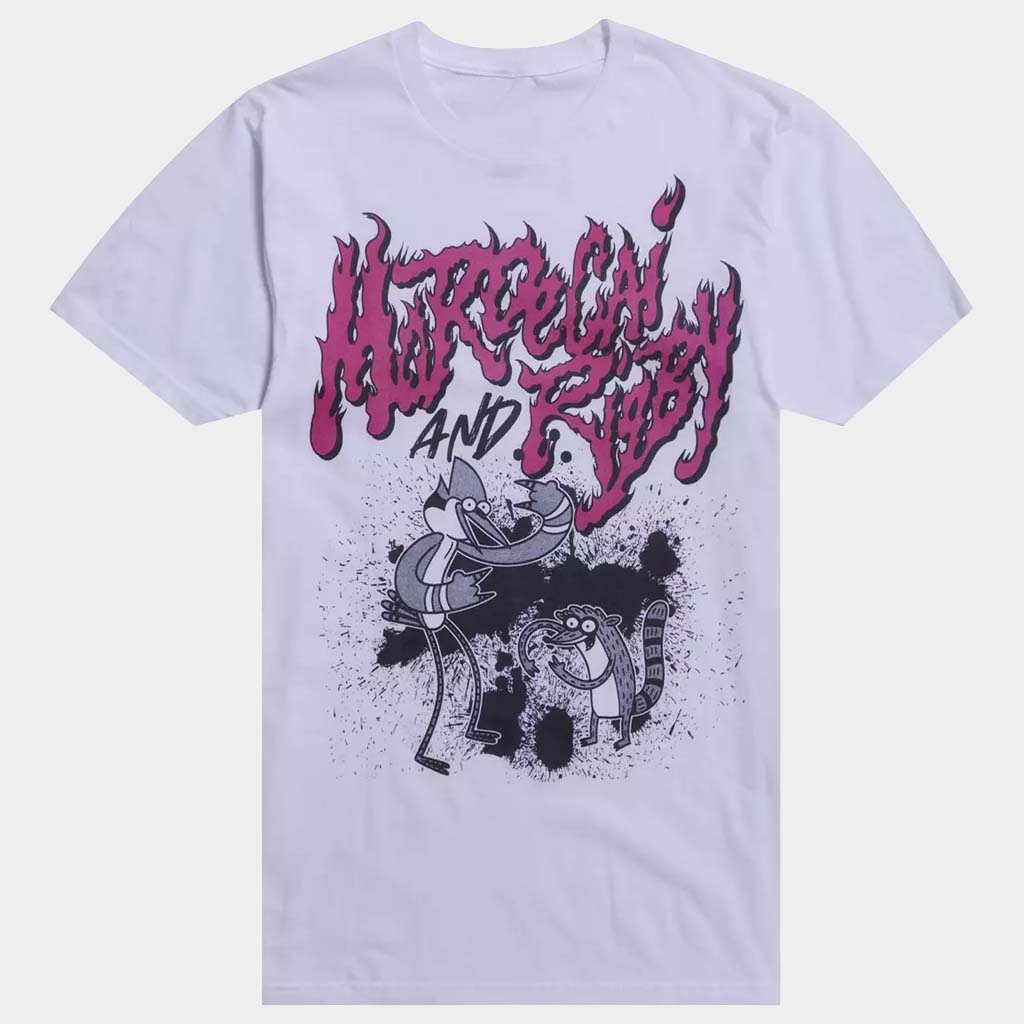 Regular Show Merch Regular Show Mordecai And Rigby Flame Font T-Shirt Birthday Gift For Son