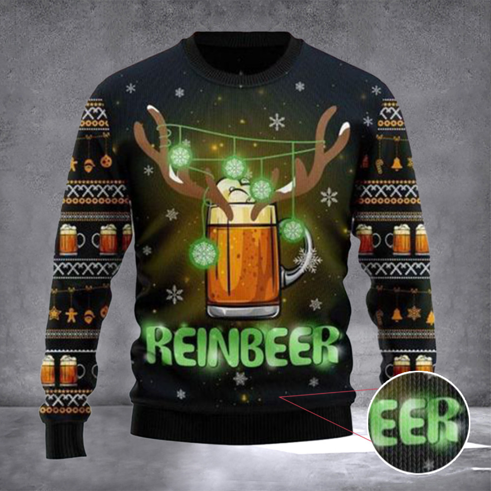 Reinbeer Awesome Ugly Christmas Sweater Funny Alcohol Mens Ugly Xmas Sweater Gifts