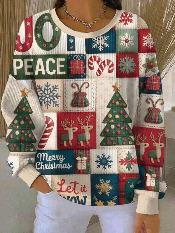 Reindeer And Christmas Tree Sweatshirt Printed Candy Clothing Sweet Xmas Gifts For Her