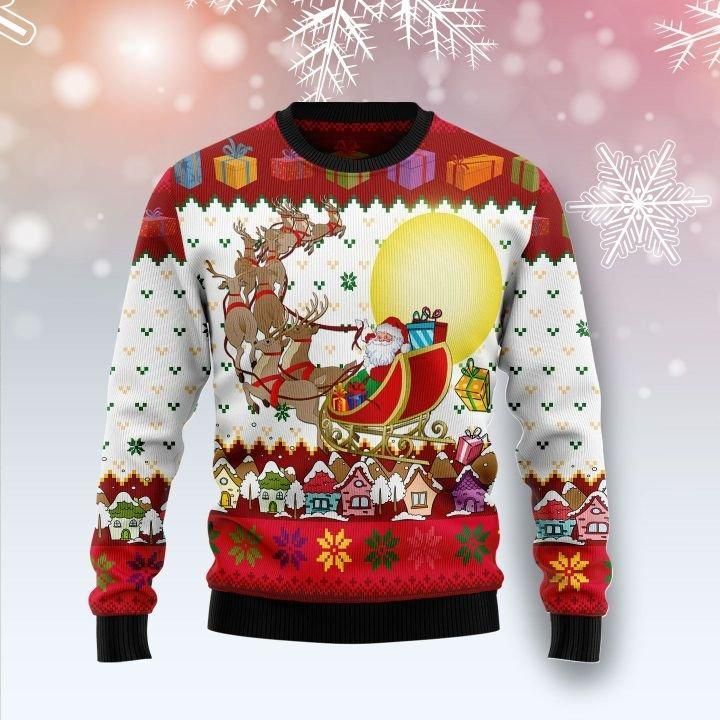 Reindeer And Santa Claus Ugly Christmas Sweater Cozy Jumper Men Best Gift Ideas For Xmas