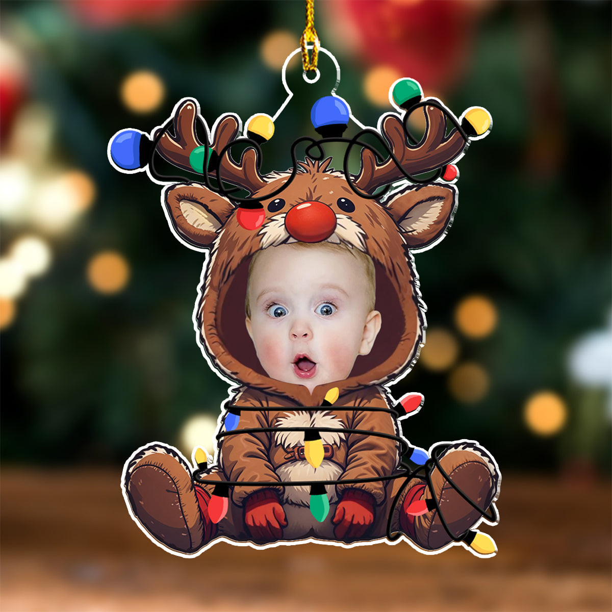 Reindeer Baby Christmas  Personalized Custom Acrylic Ornament Custom Photo Face Adorable Newborn Baby Christmas Ornament 2024