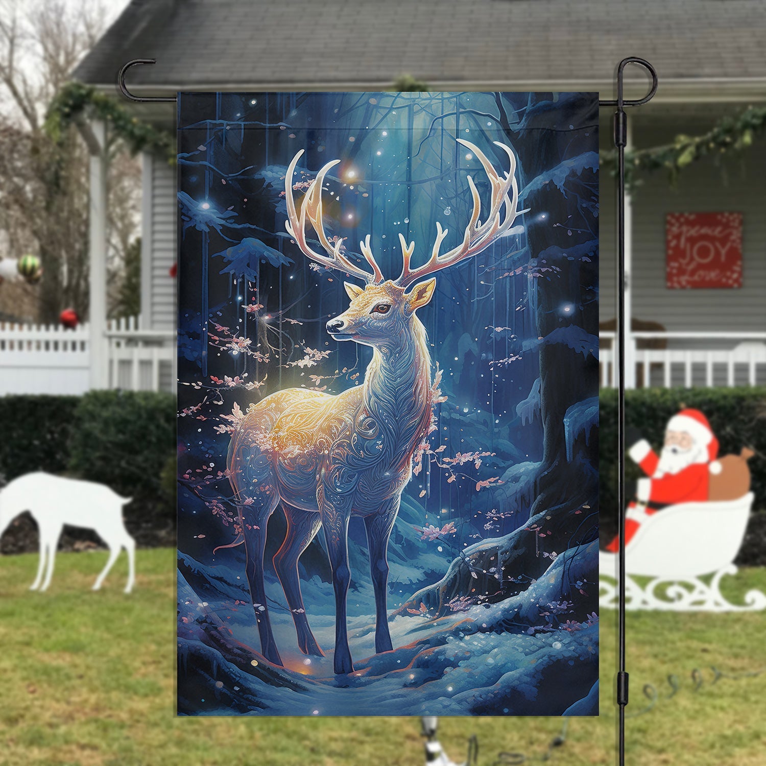 Reindeer Brighten In The Forest Christmas Flag Reindeer Decor Xmas Gifts For Hanging