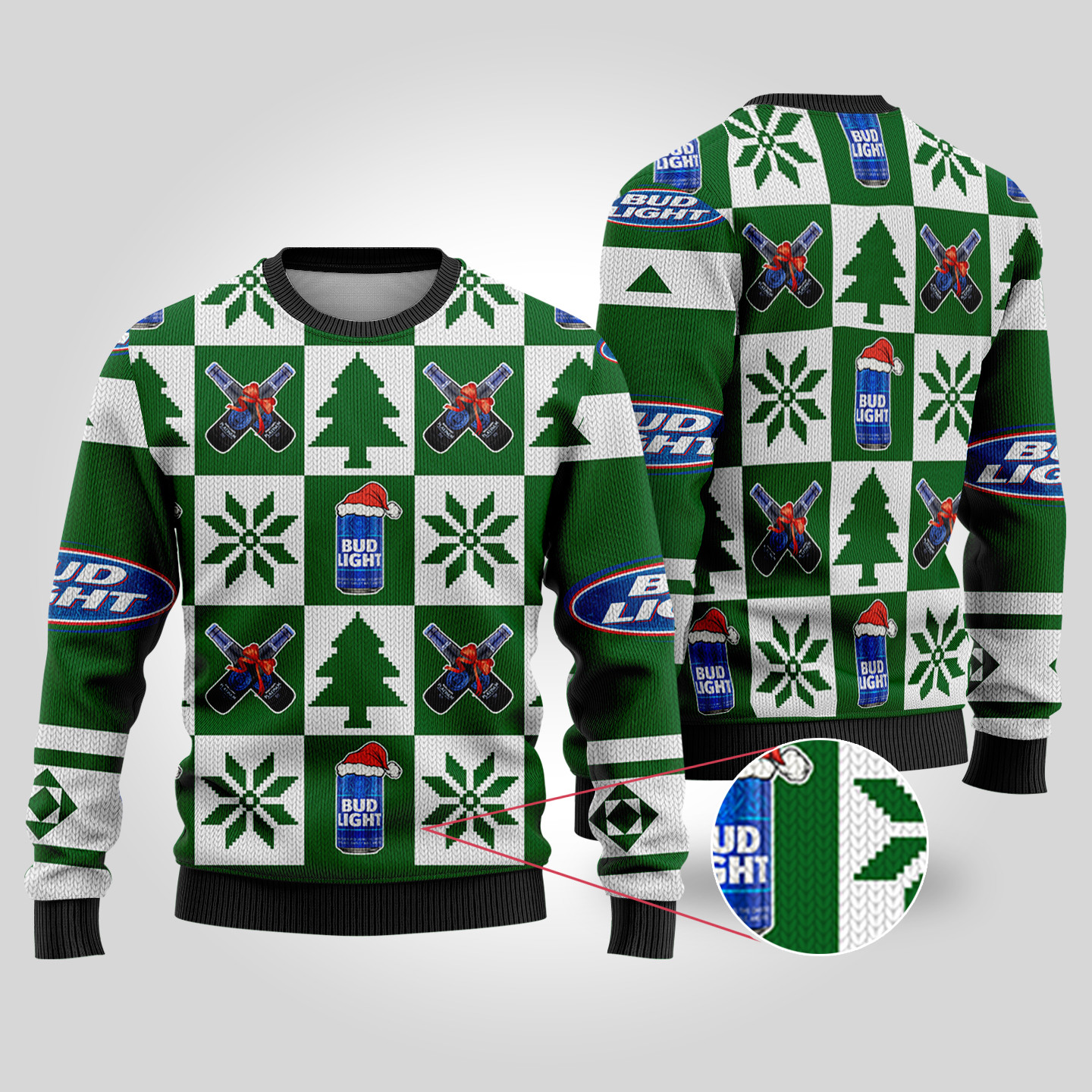 Reindeer Bud Light Christmas Sweater Forest Green Casual Winter Sweatshirt for Daily Comfort