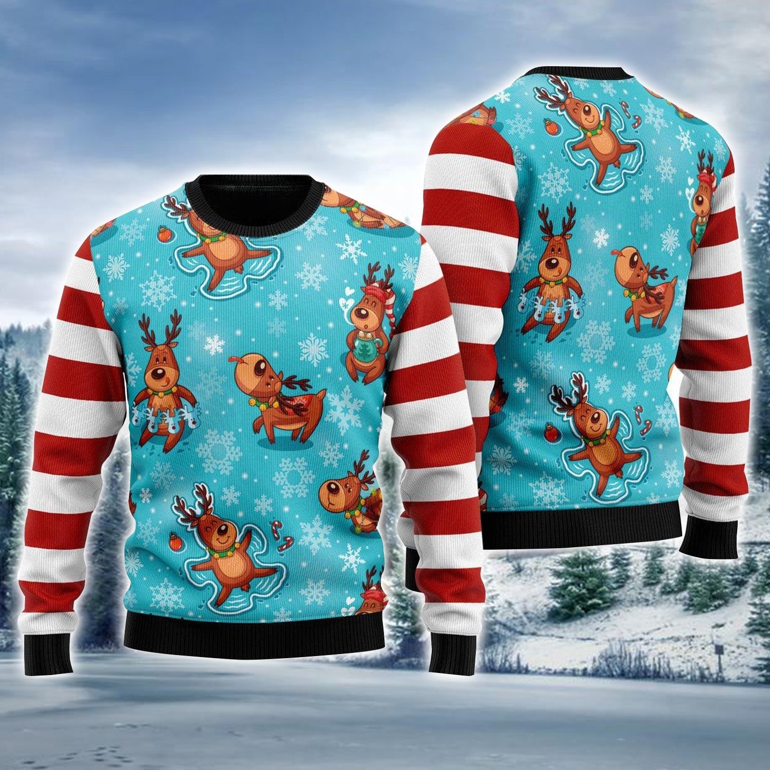 Reindeer Cartoon Ugly Christmas Sweater Cute Winter Jumper Christmas Presents For Lovers