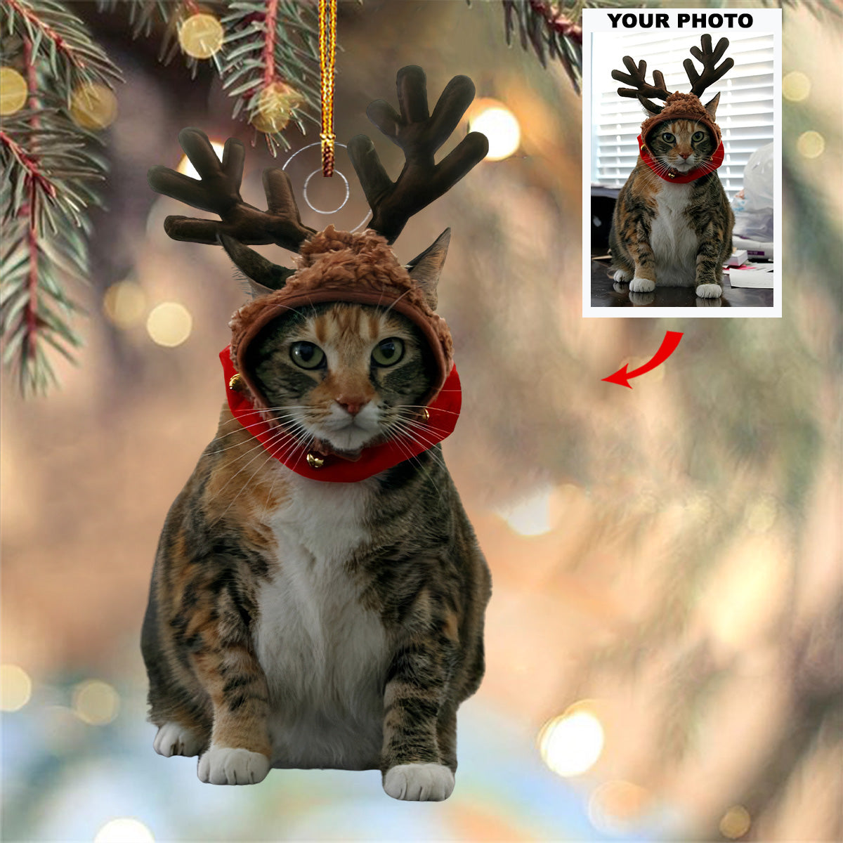 Reindeer Cat Personalized Photo Mica Ornament Gift For Cat Lovers Pet Lovers Cat Mom