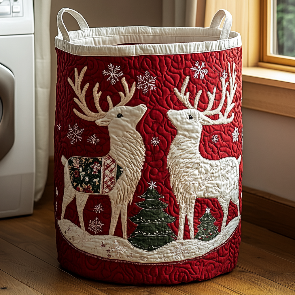 Reindeer Charm Quilted Laundry Basket Anniversary Merch Gift