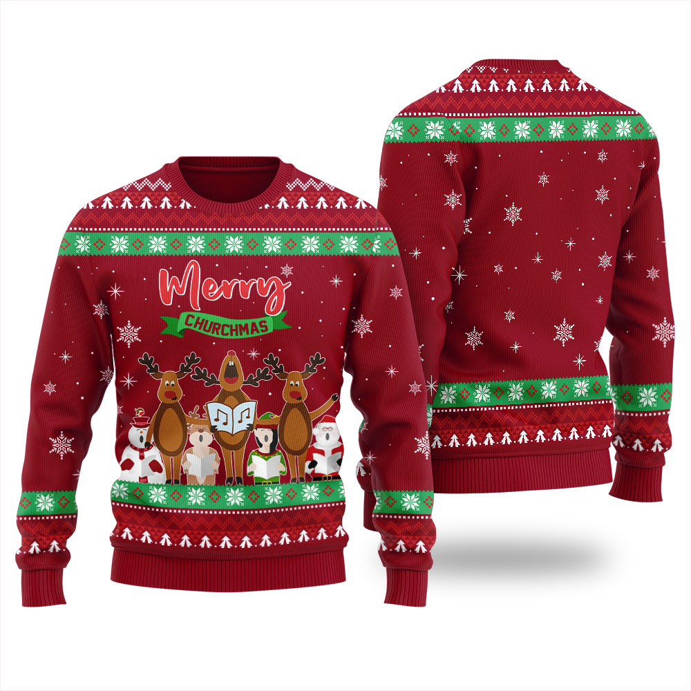 Reindeer Choir Singer Mens Ugly Christmas Sweater Soft Cotton Sweatshirt for Winter Comfort