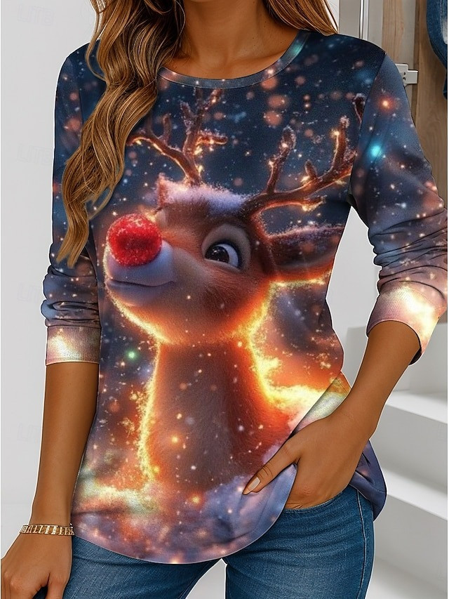 Reindeer Christmas Holiday Long Sleeve Shirt Snowflake Cozy Winter Cute Apparel Gifts