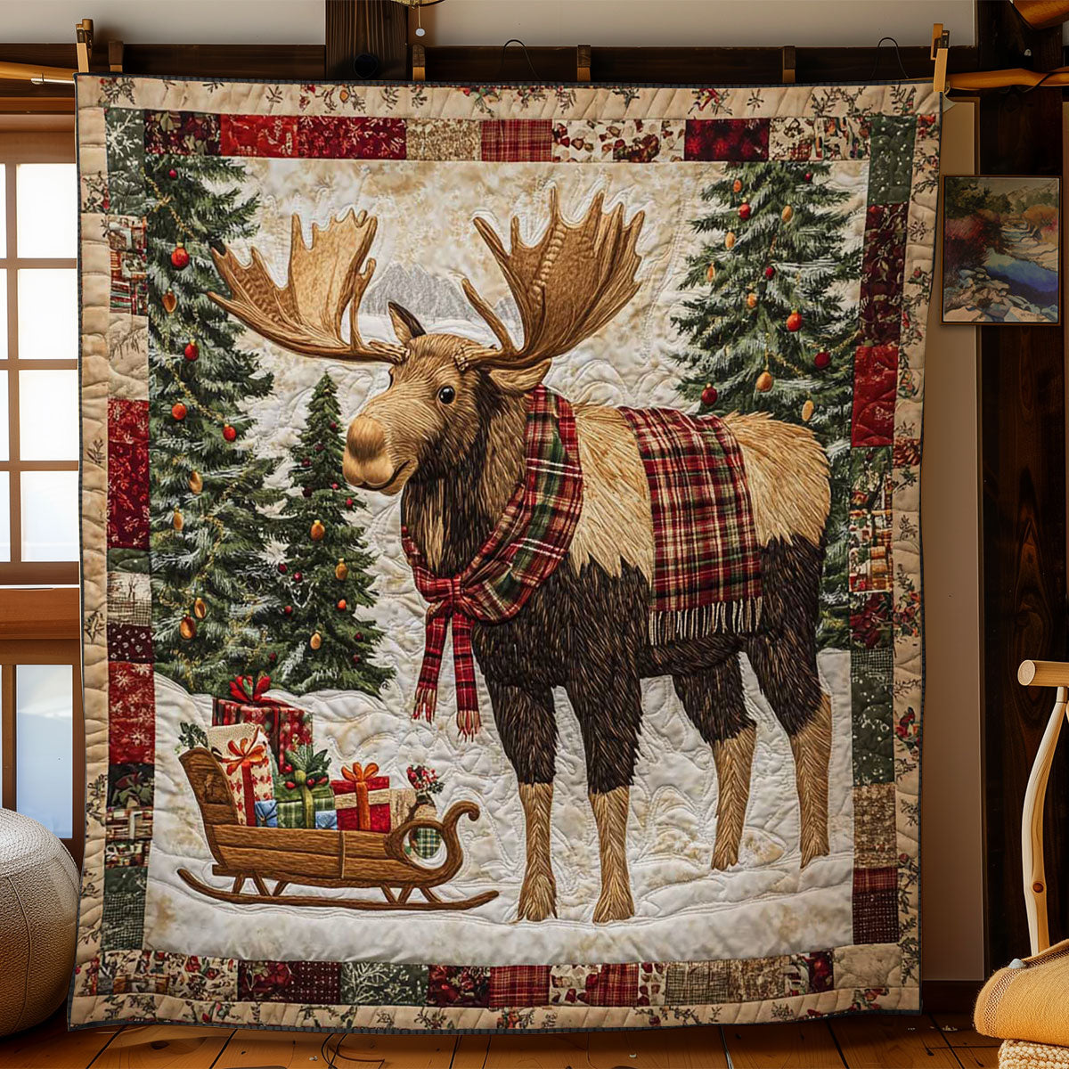 Reindeer Christmas Quilt Blanket Art Throw Blanket Cute Xmas Gifts For Reindeer Lovers