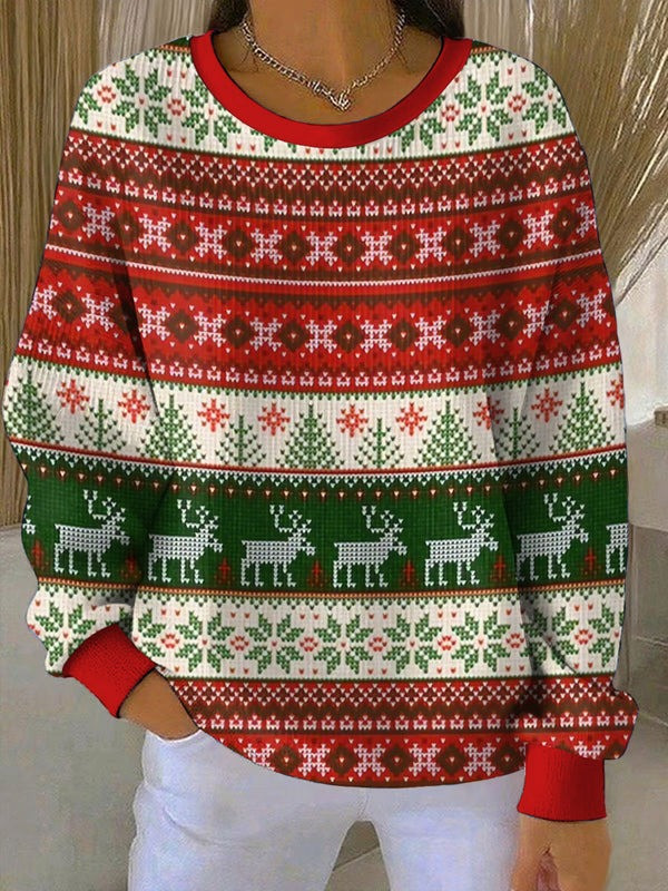 Reindeer Christmas Sweater Snow Graphic Printed Unique Xmas Clothing Gifts For Her