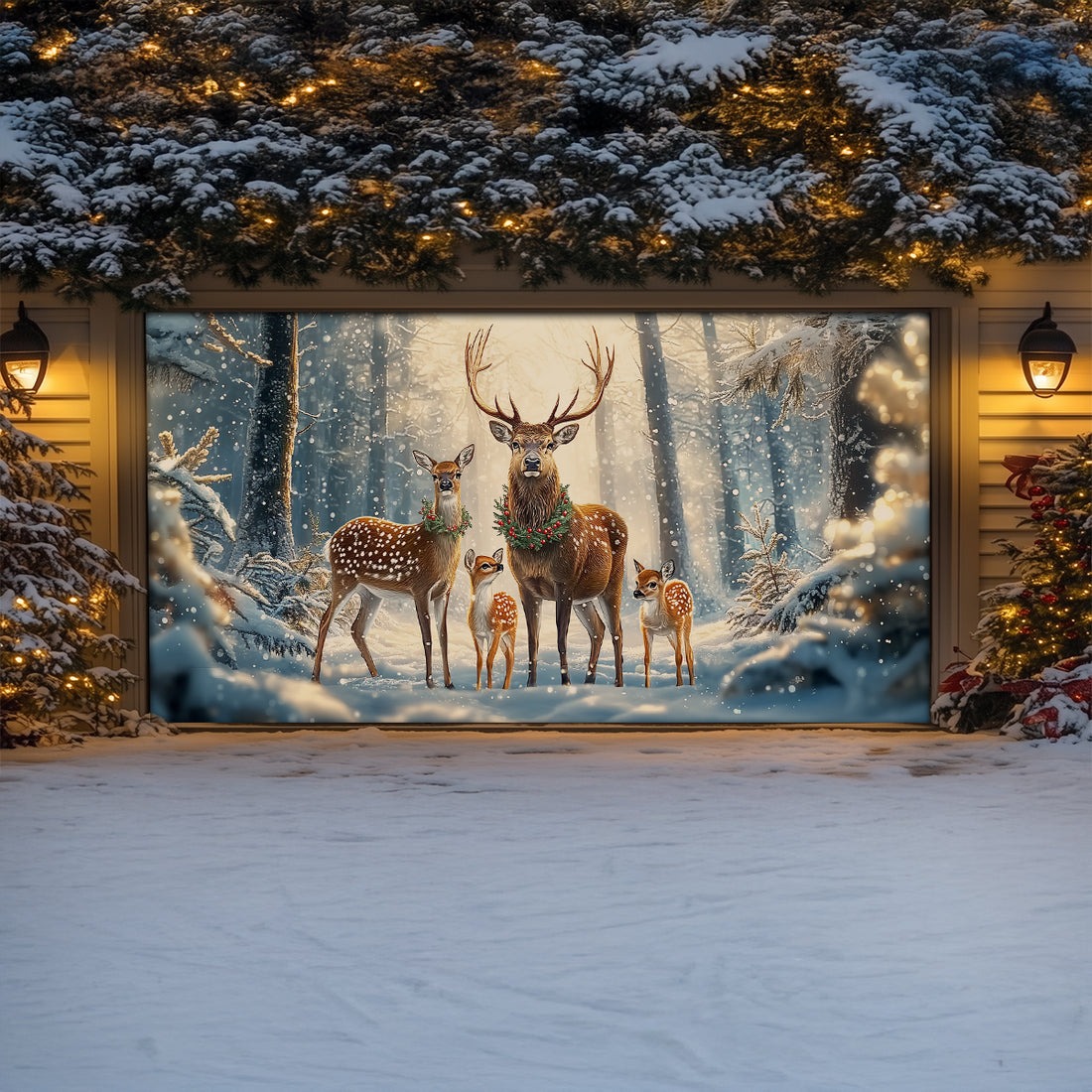 Reindeer Family Christmas Garage Door Cover Reindeer Christmas Decorations Gift Ideas