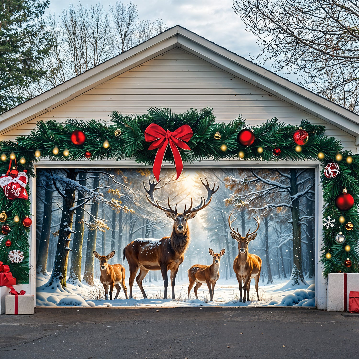 Reindeer Family In Winter Wonderland Christmas Garage Door Banner Animal Themed Christmas Gifts