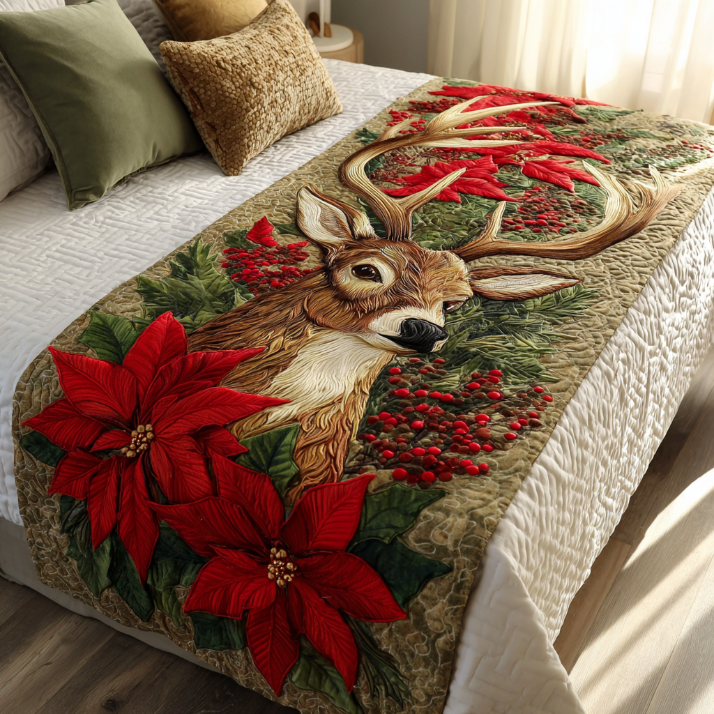 Reindeer Glow Quilted Bed Runner Christmas Decorations Secret Santa Gift Ideas