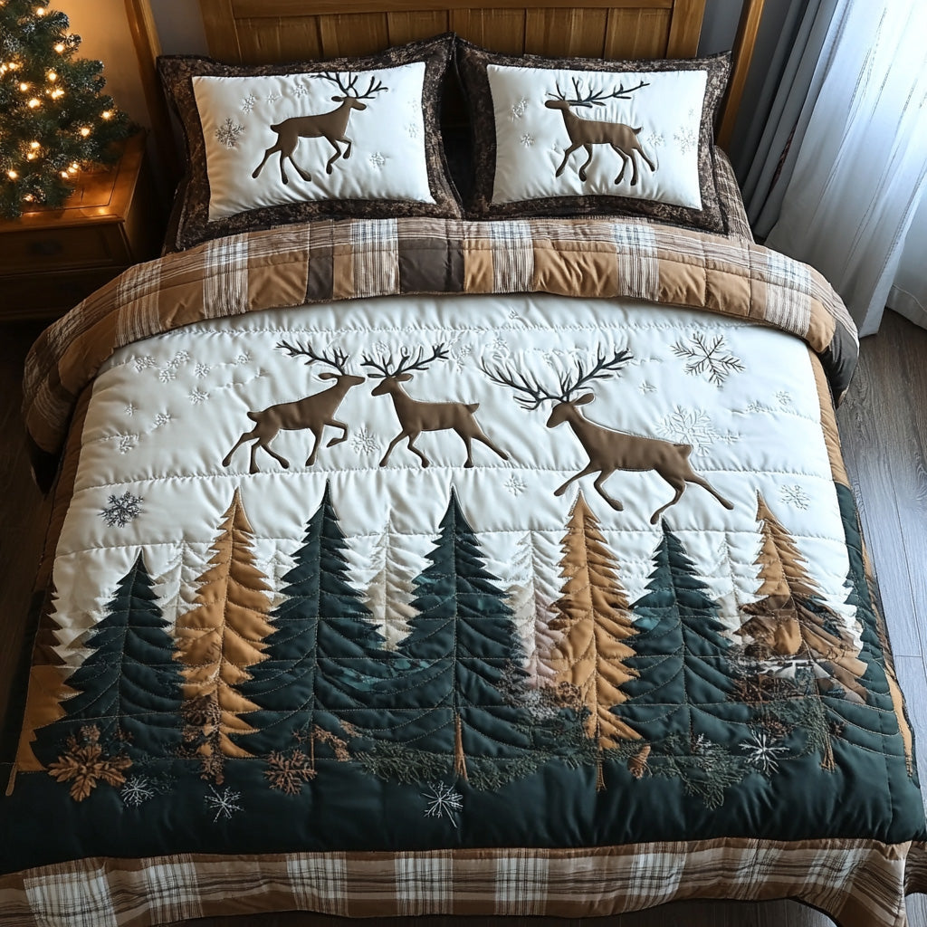 Reindeer Glow Quilted Bedding Set Luxury Comforter Gift Set for Him or Her