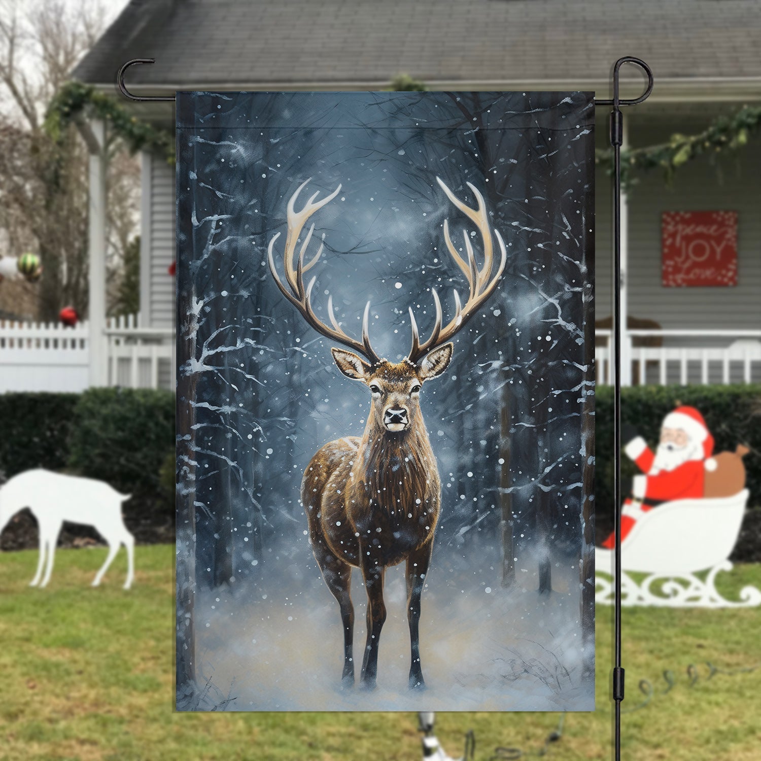Reindeer In The Winter Forest Xmas Garden Flag Christmas Home Decor Gift For Reindeer Lovers